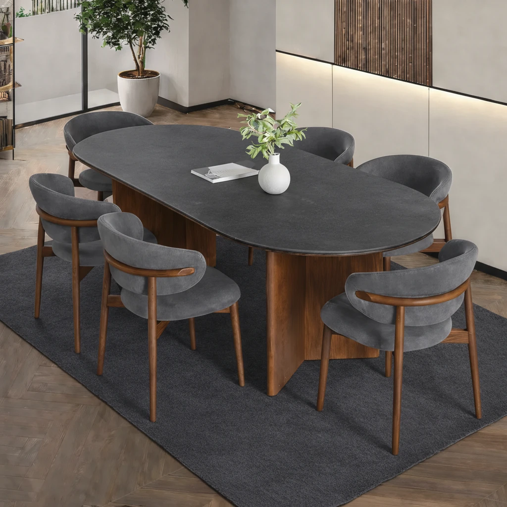 Juego de Comedor 6 Sillas Luna Natural Gris