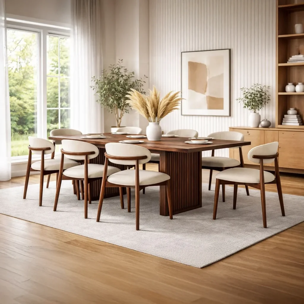 Juego de Comedor Nogal 8 Sillas Iness Marfil